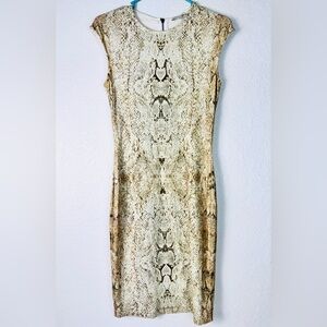 Ronny Kobo Midi Dress Size Small Snake Print Beige Burnout Stretchy Jersey Knit